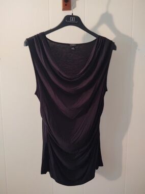 VTG Y2K Ann Taylor Medium Black Ruched Sleeveless Cowl Neck Top